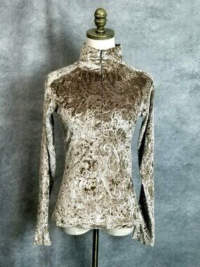 Skea Limited Shimmy Base Layer Top Size XS Paisley Velvet Mock Neck 1/2 Zip Ski